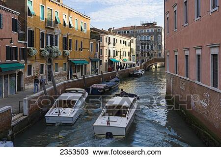 Boats On The Canal; Venice, Italy View Large Photo Image Stock Image - Boats On The Canal; Venice, Italy. Fotosearch