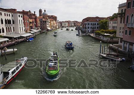 Stock Photo - Boats on the Grand Canal; Venice, Italy. Fotosearch
