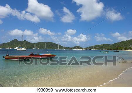 Stock Photo - Boats On Tyrell Bay. Blue Sky And Waters; Grenada, Caribbean. Fotosearch