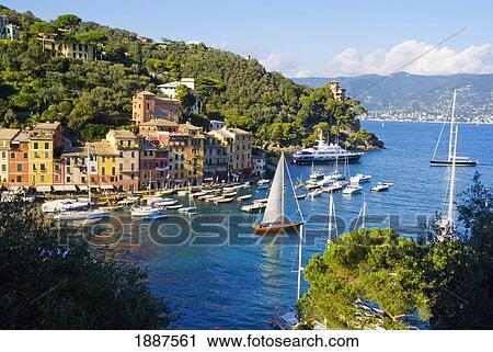 Boats Sailing By Portofino, High Angle View View Large Photo Image Stock Image - Boats Sailing By Portofino, High Angle View. Fotosearch