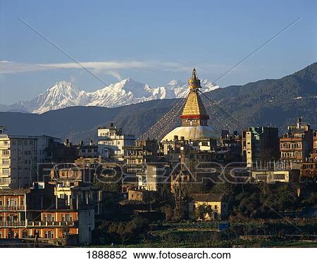 Bodhnath Stupa And Katmandu Cityscape Infront Of Himalayas View Large Photo Image Stock Image - Bodhnath Stupa And Katmandu Cityscape Infront Of Himalayas. Fotosearch