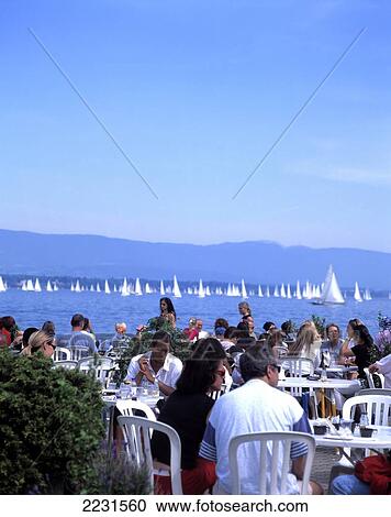 Bol D'or Sailing Regatta And Cafe. Lake Leman, Geneva, Switzerland. View Large Photo Image Stock Image - Bol D'or Sailing Regatta And Cafe. Lake Leman, Geneva, Switzerland.. Fotosearch