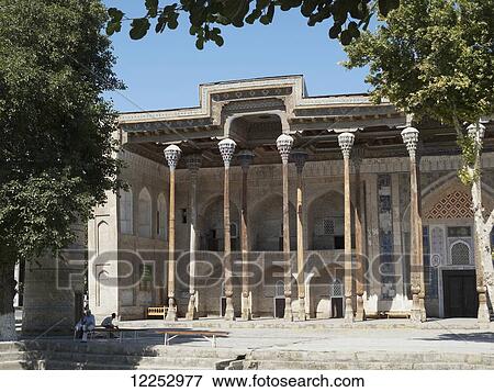 Stock Photo - Bolo Hauz mosque; Bukhara, Uzbekistan. Fotosearch
