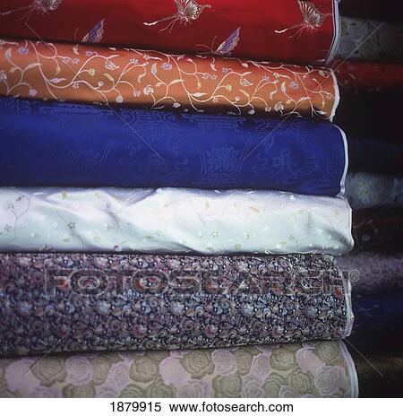 Stock Photography - Bolts Of Silk Brocade For Sale In Wangfujing Shop. Fotosearch