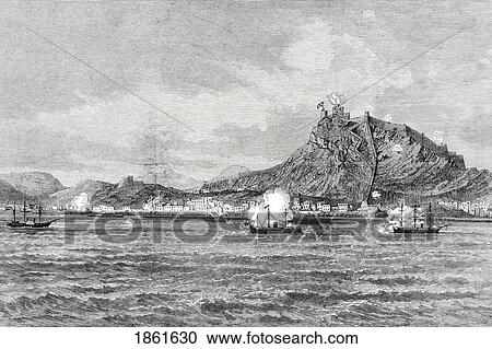 Stock Image - Bombardment Of Alicante Alicante Province Spain During 3Rd Carlist War From Illustrated London News October 11 1873. Fotosearch