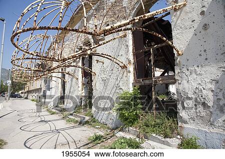 Picture - Bombed Out Building, Mostar, Herzegovina-Neretva, Bosnia And Herzegovina. Fotosearch