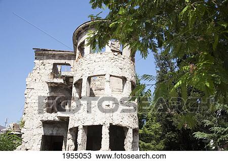 Stock Image - Bombed Out Building, Mostar, Herzegovina-Neretva, Bosnia And Herzegovina. Fotosearch