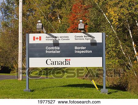 Stock Photo - Border Crossing Sign; Abercorn Quebec Canada. Fotosearch