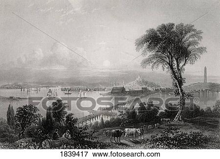 Stock Photo - Boston And Bunker Hill Massachusetts Usa In The 19Th Century Engraved By C Cousen After W H Bartlett. Fotosearch