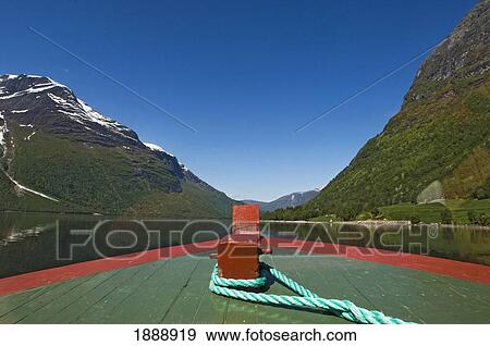 Stock Photo - Bow Of Boat On Lovatn Lake. Fotosearch