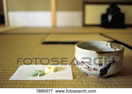 Stock Photo - Bowl On Tatami Mats In Tea Ceremony Room, Close Up. Fotosearch