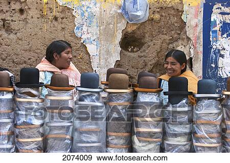 Bowler Hat Vendors, La Paz, Bolivia View Large Photo Image Stock Photo - Bowler Hat Vendors, La Paz, Bolivia. Fotosearch