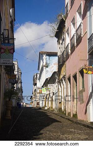 Picture - Brazil, Bahia State, Salvador, Narrow street. Fotosearch