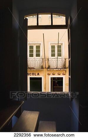 Stock Photograph - Brazil, Bahia State, Salvador, View out of open window. Fotosearch