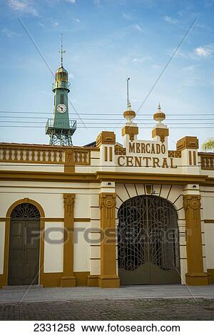 Stock Photo - Brazil, Rio Grande do Sul, Mercado Publico with clock tower in background; Pelotas. Fotosearch
