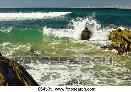 Stock Photography - Breaking Waves, Barragga Point, Bermagui, Australia. Fotosearch