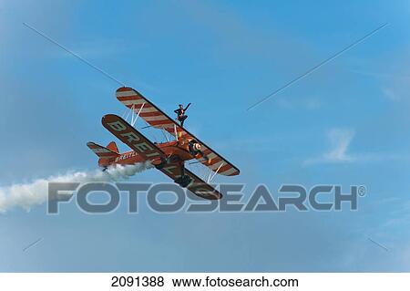 Stock Photo - Breitlng Wing Walkers In Action At The Eastbourne Airshow, East Sussex, Uk. Fotosearch