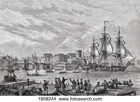Picture - Brest, France In 1791. Engraved By Lebreton. From Histoire De La Revolution Francaise By Louis Blanc.. Fotosearch