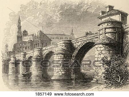 Stock Photo - Bridge At Saragossa Spain From The Book Spanish Pictures By The Rev Samuel Manning Published 1870. Fotosearch