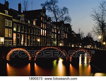 Bridge Over Canal Of Leidsegracht At Dusk View Large Photo Image Stock Image - Bridge Over Canal Of Leidsegracht At Dusk. Fotosearch