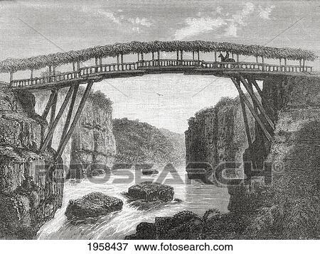 Stock Photo - Bridge Over The River Porce, Near Medellin, Colombia, South America, In The 19Th Century. From El Mundo En La Mano Published 1875.. Fotosearch