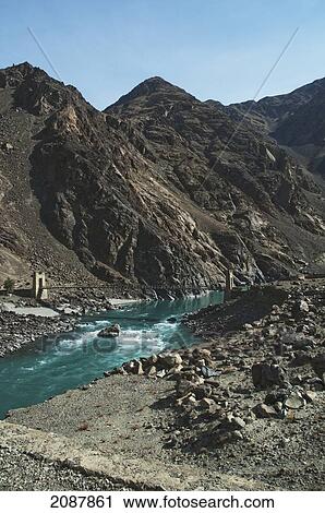 Stock Image - Bridge Over The Shyok River, Northern Areas, Pakistan. Fotosearch