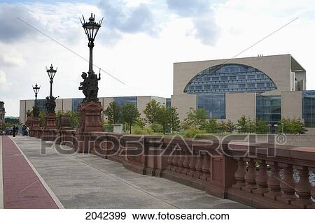 Stock Photo - Bridge Over The Spree River And Federal Chancellery, Berlin, Germany. Fotosearch