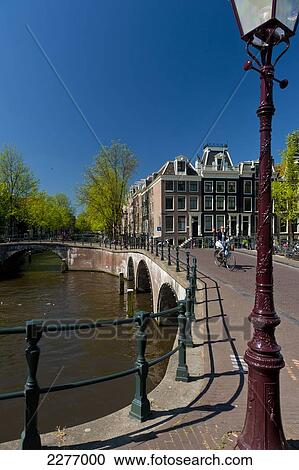 Stock Image - Bridges over canals; Amsterdam, Holland. Fotosearch