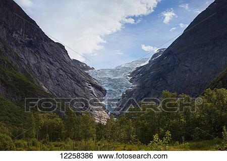 Stock Photograph - Briksdal glacier, near Olden; Olden, Sogn og Fjordane, Norway. Fotosearch