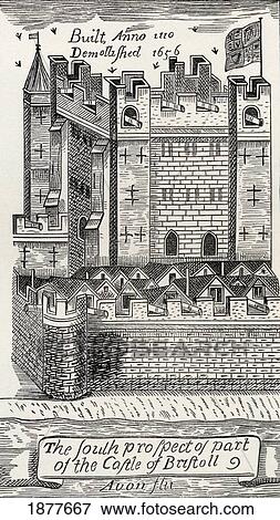 Stock Photo - Bristol Castle, England. After James Millerd's Map Of Bristol In 1673. From The Book Short History Of The English People By J. R. Green Published London 1893.. Fotosearch