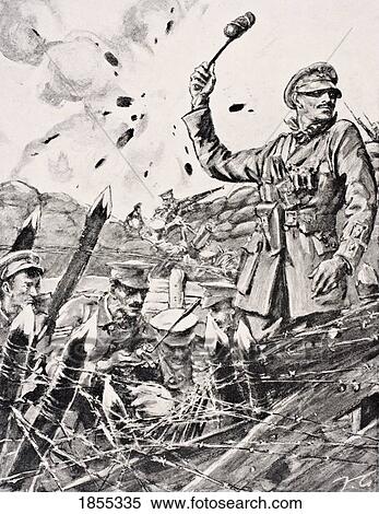 British Officer Hurling Grenades From Trench At Attacking Germans From The War Illustrated Album Deluxe Published London 1916 View Large Photo Image Stock Photography - British Officer Hurling Grenades From Trench At Attacking Germans From The War Illustrated Album Deluxe Published London 1916. Fotosearch