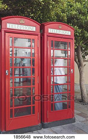 Stock Photo - British Red Telephone Boxes, Gibraltar. Fotosearch