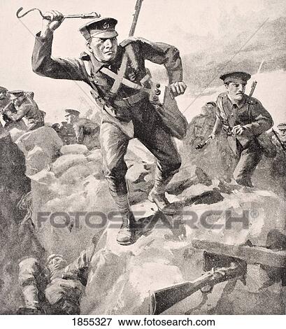British Troops Attack German Trenches With Hand Grenades From The War Illustrated Album Deluxe Published London 1916 View Large Photo Image Stock Photo - British Troops Attack German Trenches With Hand Grenades From The War Illustrated Album Deluxe Published London 1916. Fotosearch