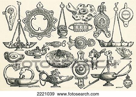 Bronze And Terra-Cotta Lamps From Pompeii. From Italian Pictures By Rev. Samuel Manning, Published C. 1890. View Large Photo Image Stock Photo - Bronze And Terra-Cotta Lamps From Pompeii. From Italian Pictures By Rev. Samuel Manning, Published C. 1890.. Fotosearch