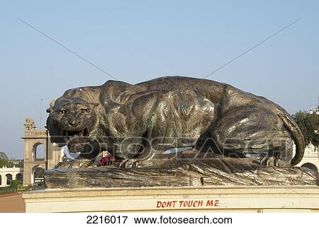 Stock Photo - Bronze Lion Statue In The Grounds Of The Mysore Palace, Karnataka, India. Fotosearch
