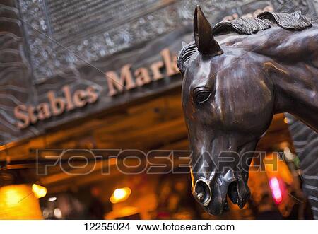 Bronze statue of a horse at the entrance to the Stables Market, Camden; London, England View Large Photo Image Picture - Bronze statue of a horse at the entrance to the Stables Market, Camden; London, England. Fotosearch