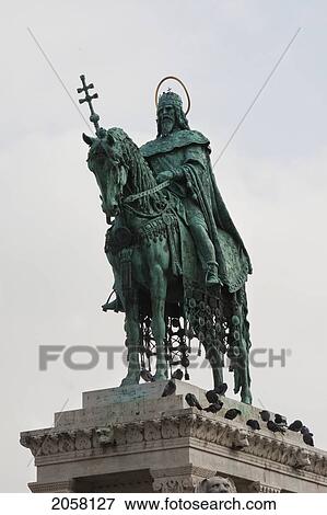 Stock Photo - Bronze Statue Of King Stephen I Of Hungary At The Halaszbastya Or Fisherman's Bastion, Budapest, Hungary. Fotosearch