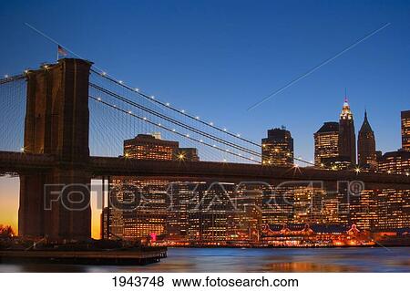 Stock Photo - Brooklyn Bridge And Downtown Manhattan; New York City New York United States Of America. Fotosearch