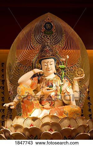 Stock Image - Buddha In Buddha Tooth Relic Temple & Museum; Singapore, Singapore. Fotosearch