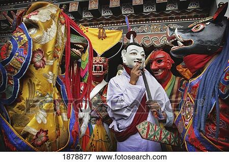 Stock Photo - Buddhist Actors At Tashi Chhodzong During The Thimpu Festival. Fotosearch