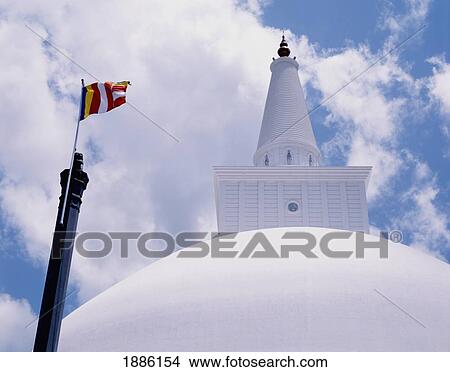 Buddhist Flag And Ruwanweliseya Dagoba View Large Photo Image Picture - Buddhist Flag And Ruwanweliseya Dagoba. Fotosearch