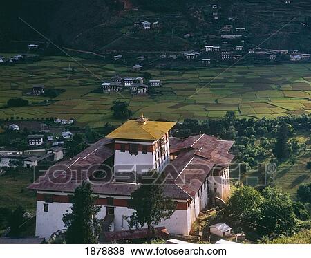 Buddhist Monastery In Fields, High Angle View View Large Photo Image Stock Photo - Buddhist Monastery In Fields, High Angle View. Fotosearch