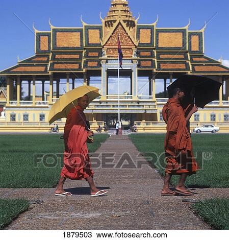 Buddhist Monks Walking Royal Palace Entrance View Large Photo Image Stock Image - Buddhist Monks Walking Royal Palace Entrance. Fotosearch