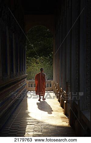 Stock Image - Buddist monk at Wat Bo Temple Cambodia. Fotosearch