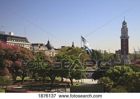 Buenos Aires, Argentina; Plaza San Martin With The Torre De Los Ingleses (British Clock Tower) View Large Photo Image Stock Photo - Buenos Aires, Argentina; Plaza San Martin With The Torre De Los Ingleses (British Clock Tower). Fotosearch