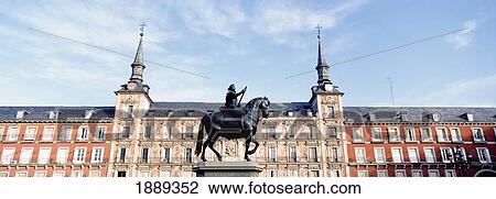 Stock Image - Building And Statue In Plaza Major. Fotosearch