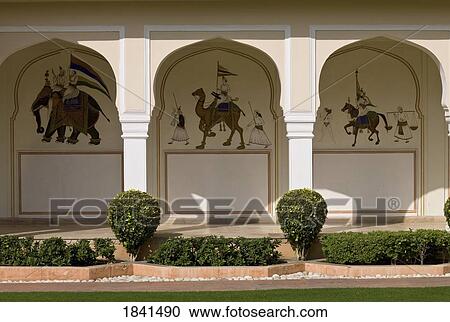 Stock Image - Building Exterior With Animal Paintings; Jaipur, India. Fotosearch