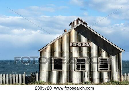 Stock Image - Building for a blacksmith Herreria, San Gregorio; Punta Arenas, Magallanes, Chile. Fotosearch