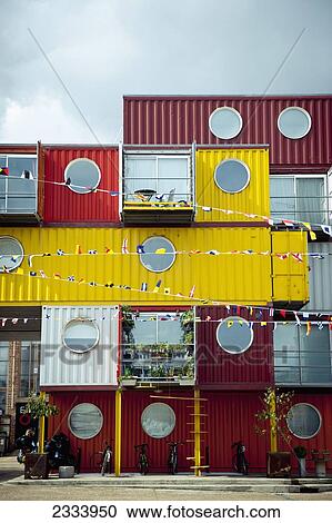 Stock Image - Building Made Of Containers In Trinity Buoy Wharf; London, Uk. Fotosearch