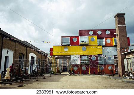 Stock Image - Building Made Of Containers In Trinity Buoy Wharf; London, Uk. Fotosearch
